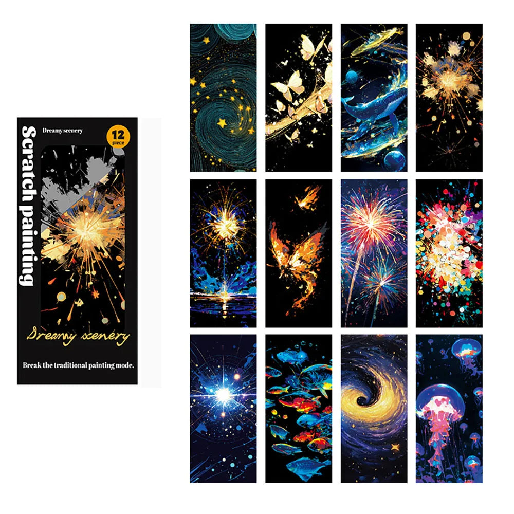 12 Colorful Bookmark Scratch Paper Handmade DIY Drawing Portable