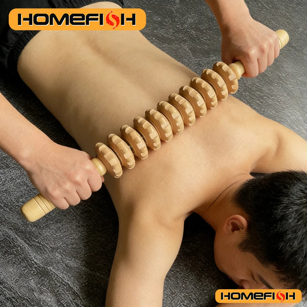 Anti-Slip Handle Wooden Gear Arm, Leg/Hip/Back Deep Massage Roller Peaceful Pleasures Health and Wellness