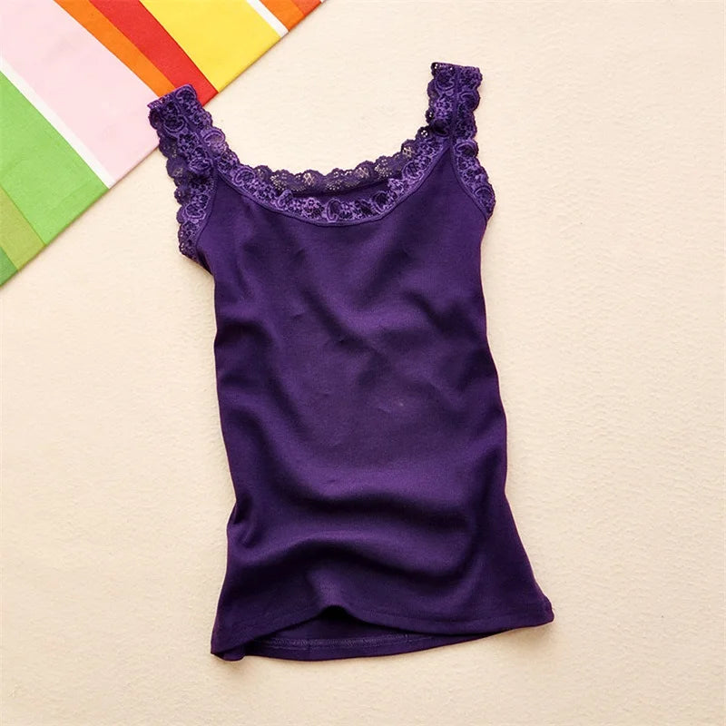 Tank Tops Women Summer O-neck Solid Color Female U-shaped Low Cut Lace Suspender Vest 2024 New Sleeveless Camisole For Ladies Peaceful Pleasures Health and Wellness Deep purple One Size