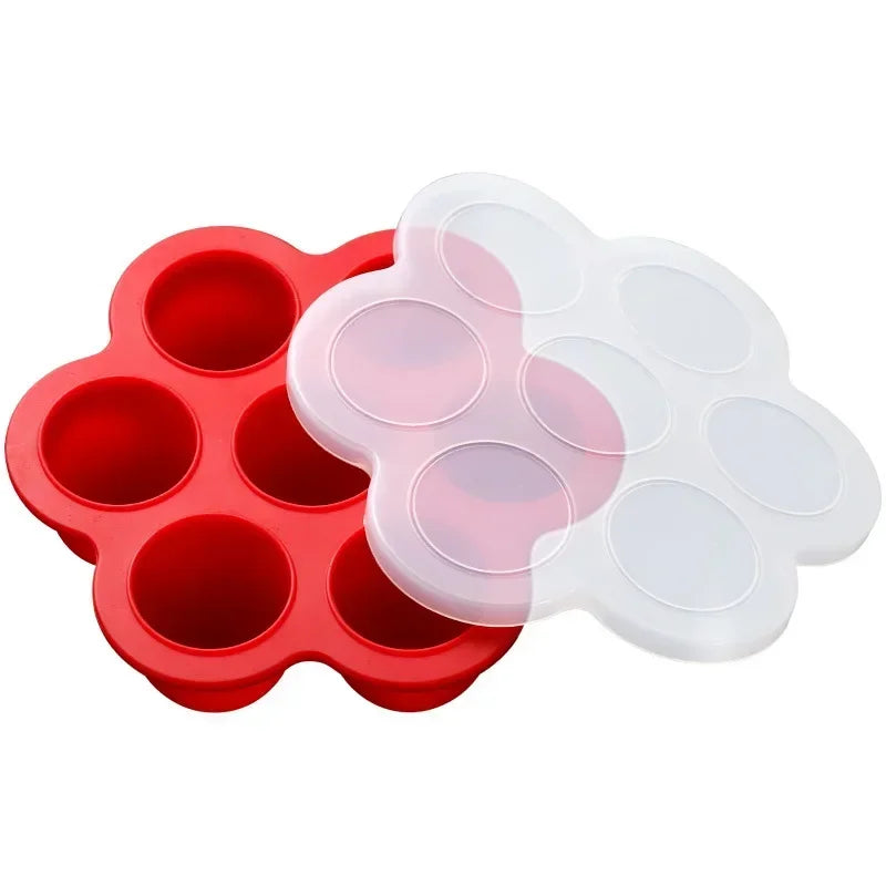 Silicone 7-Hole Egg Bite Mold with Lid | BPA-Free Food Tray Silicone Baking Mold Peaceful Pleasures Health and Wellness Red