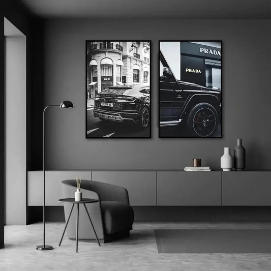 Wall Art Canvas Painting Modern Black Car Nordic Street Luxury Car Poster Black And White Pictures Home Decoration Living Roo Peaceful Pleasures Health and Wellness