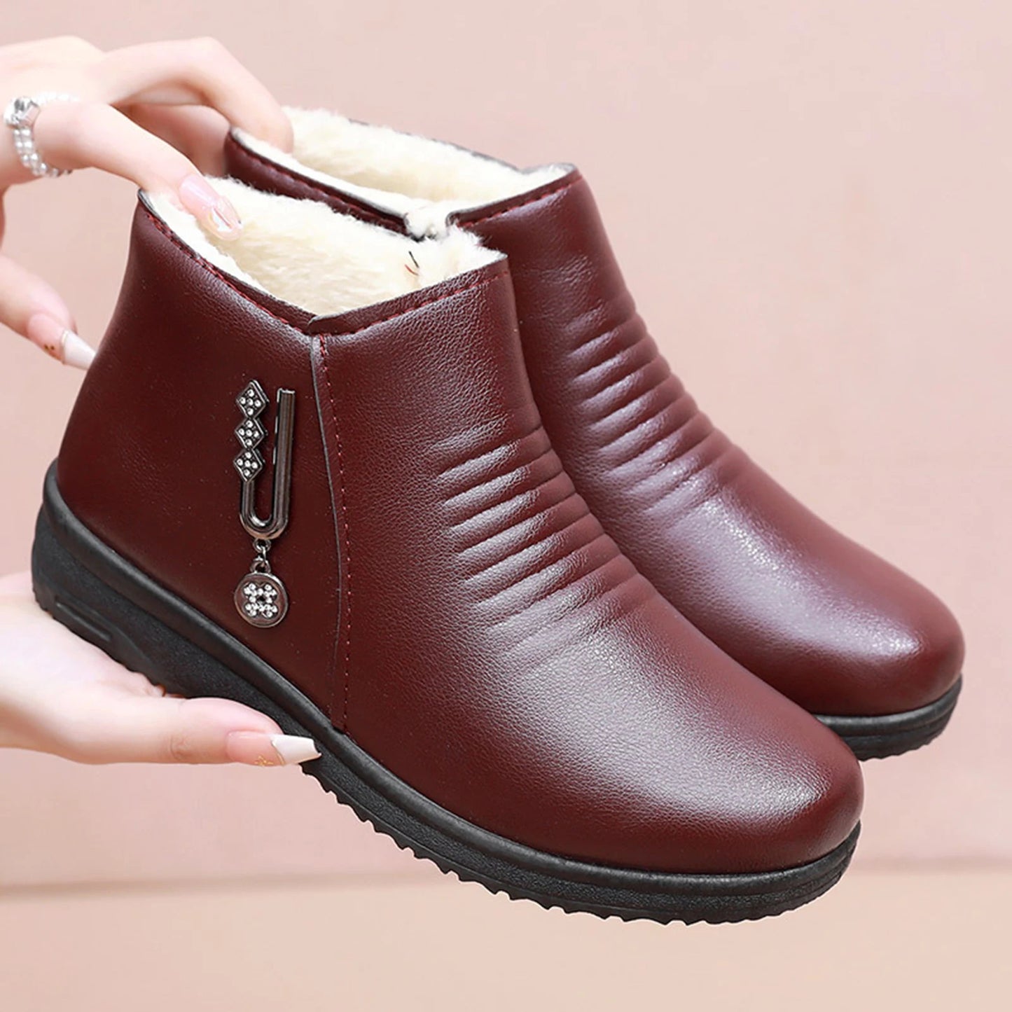 Women's Waterproof Fleece-Lined Winter Ankle Booties | Warm Boots