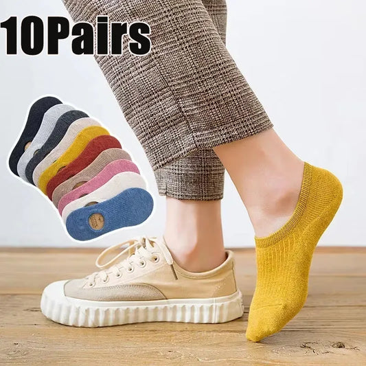 Women's Invisible No-Show Socks 10 Pairs | Non-Slip Low Cut