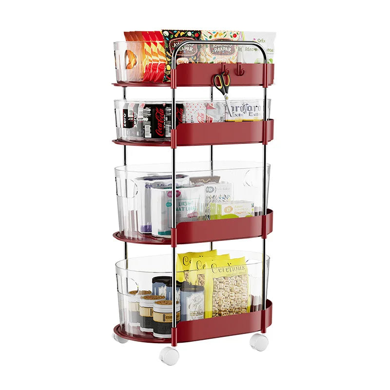 Mobile Cart Storage Rack Floor Standing Multi-Tiered Household Snack Kitchen Utility Organizer with Wheels Multi-Purpose Storage Peaceful Pleasures Health and Wellness