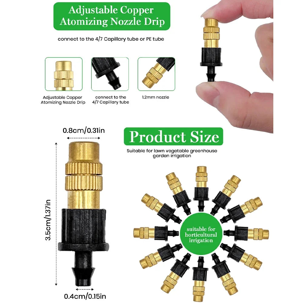 10pcs 4/7PVC Outdoor Misting Cooling System Garden Irrigation Watering 1/4'' Brass Atomizer Adjustable Garden Micro Sprinklers Peaceful Pleasures Health and Wellness