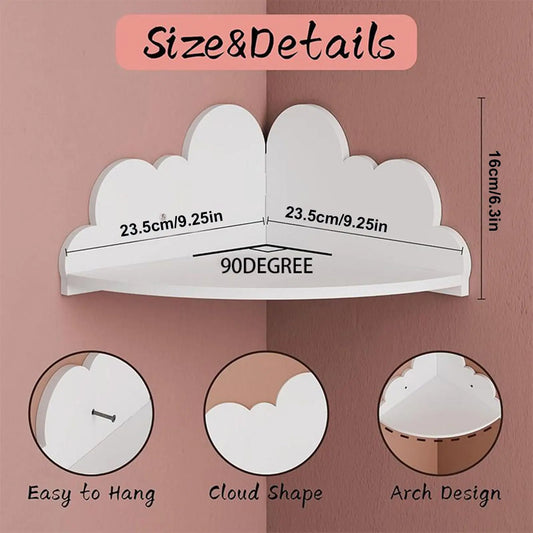 3-Piece Wooden Corner Display Shelf, Cloud Wall Bookshelf for Home Decor, Bedroom, Office, Kids Room - Space Saving Rack Peaceful Pleasures Health and Wellness