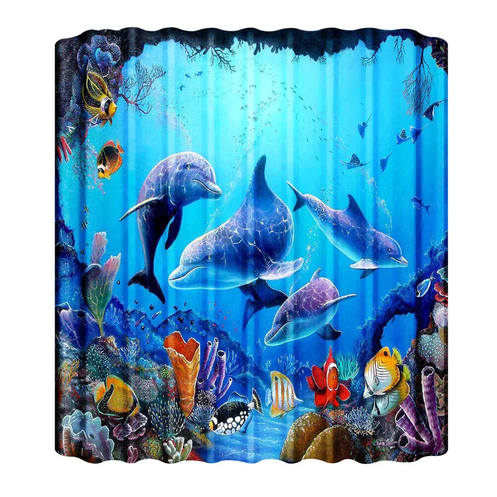 180-230cm Shower Curtains Waterproof Heavy Duty Thick Fabric Bath Curtain for Hotel Bathroom Bathtub Solid White Private Cover Peaceful Pleasures Health and Wellness Dolphin style C 180x180cm