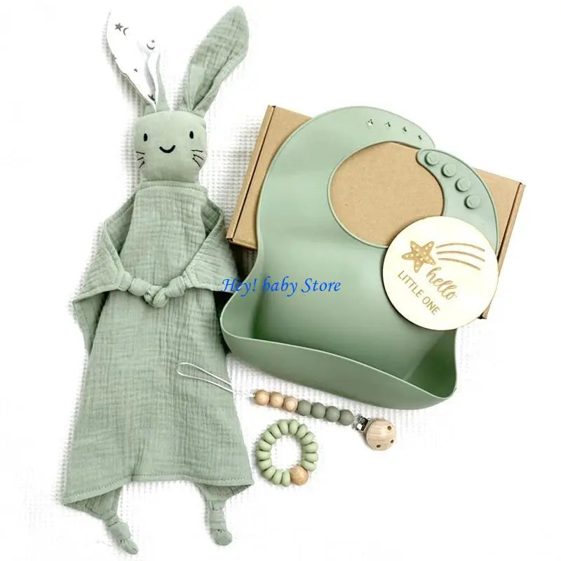 Baby Bath Toy Set – Wooden Rattle Bracelet & Silicone Teether