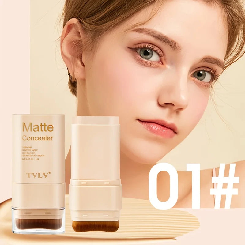 2-in-1 Concealer Eraser Dual-Head Foundation Stick with Brush Head Nine Colors European and American Waterproof Non-Caking Solid Foundation Cream 15G/Stick - 1 Stick Peaceful Pleasures Health and Wellness 01 15g