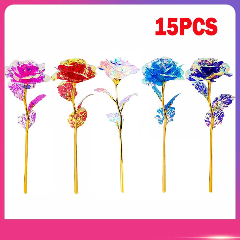 5pcs Colorful Luminous Rose Artificial Led Light Flower Gold Foil Rose Rainbow Simulation Bouquet Without Gift Colgifts For Girl Peaceful Pleasures Health and Wellness 15PCS