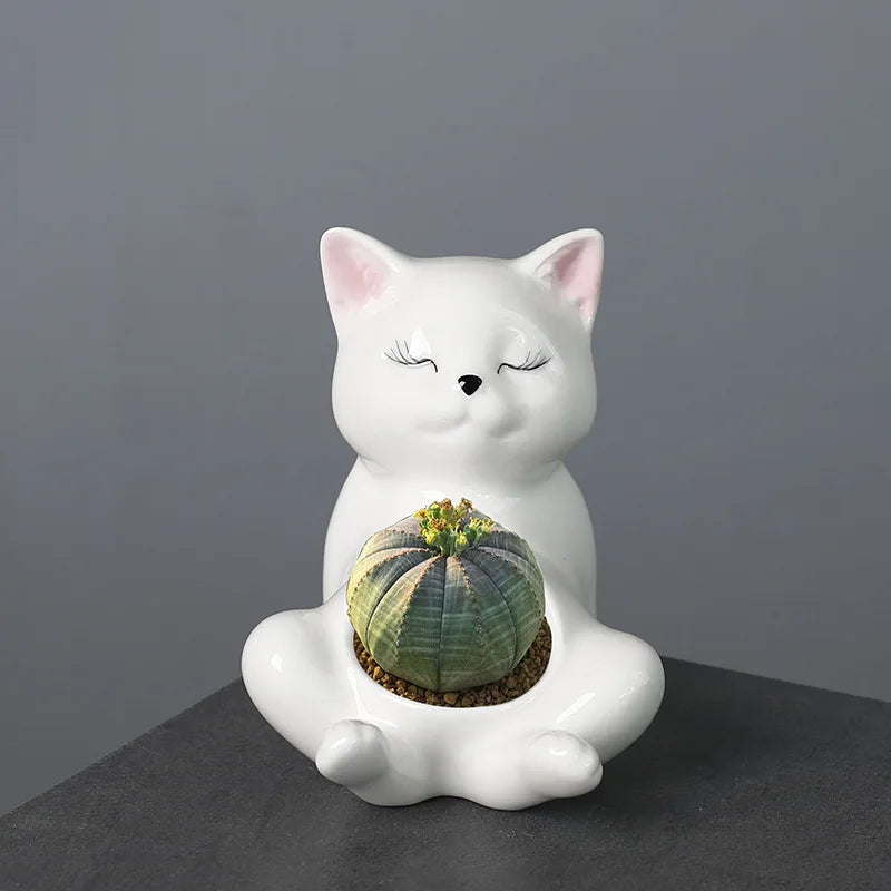 Cartoon Kitten Ceramic Plant Pot | Cat Succulent Vase Décor