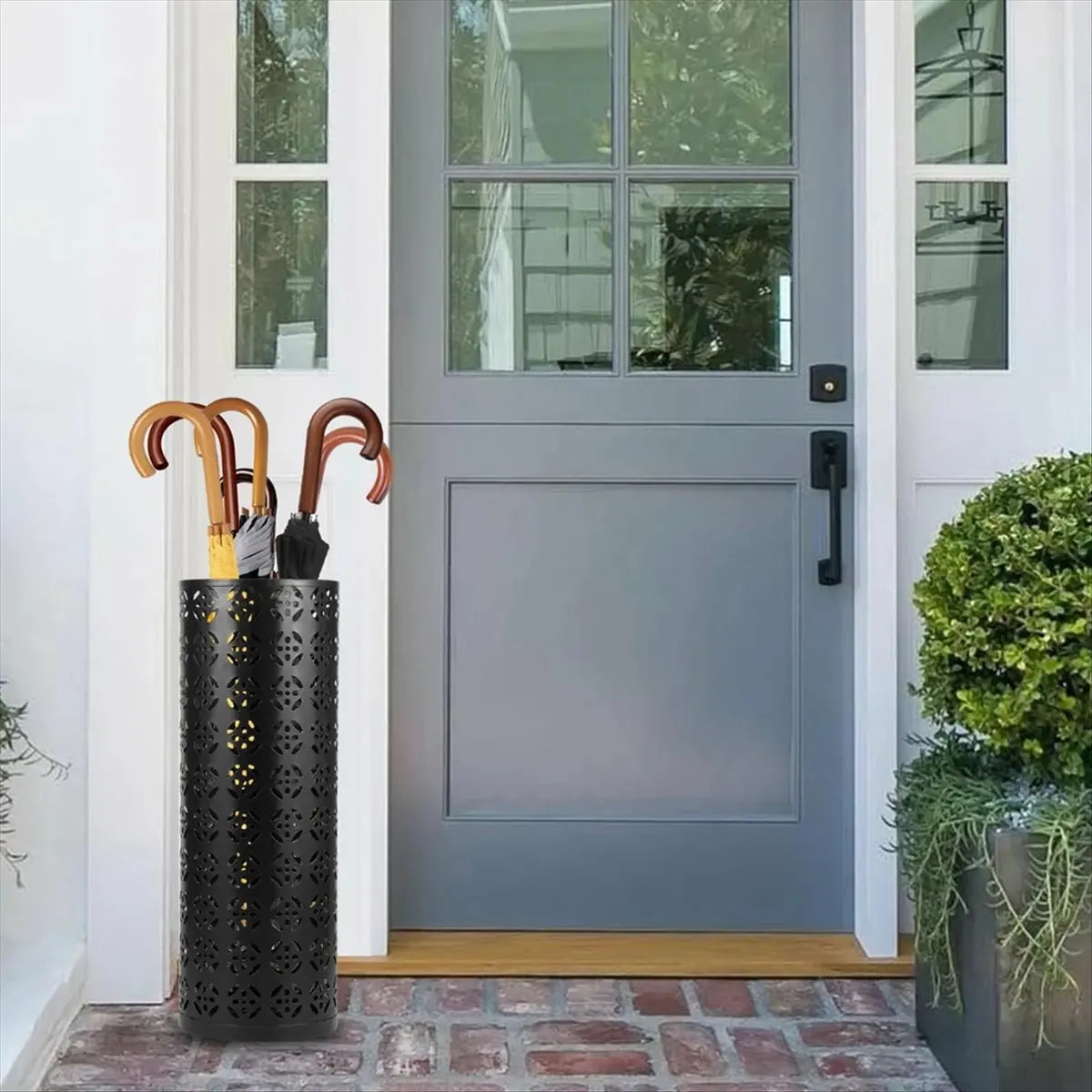 White Metal Umbrella Stand – Circular Freestanding Entryway Peaceful Pleasures Health and Wellness