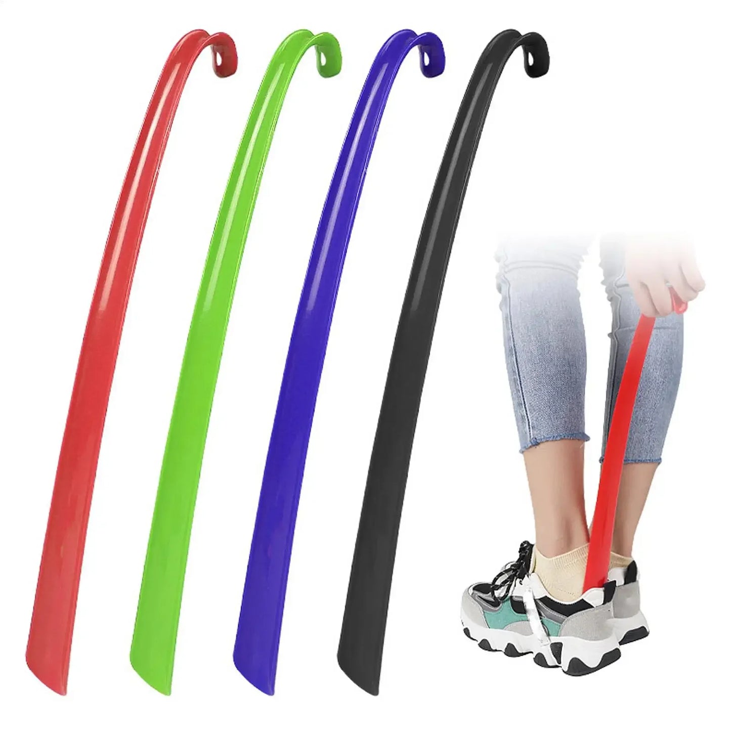 Extra Long Handled Shoehorn – No-Bend Plastic Shoe Helper