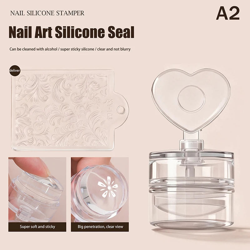 Transparent Nail Stamper With Scraper Heart Flowers Shaped Jelly Silicone Head Stamp For French Nails Printing Peaceful Pleasures Health and Wellness A2