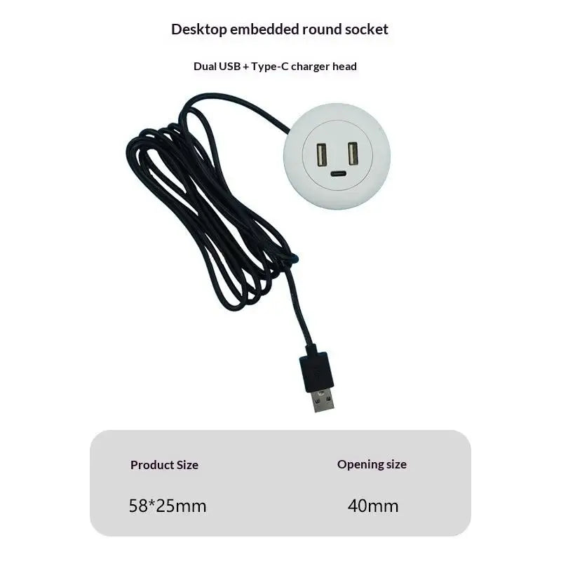 3-in-1 Embedded USB Hub – USB-A & USB-C Desktop Charger