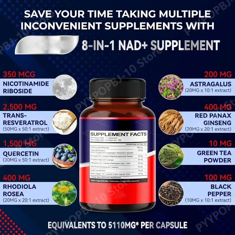 NAD+ 300mg Trans-Resveratrol Quercetin Rhodiola – 90 Capsules
