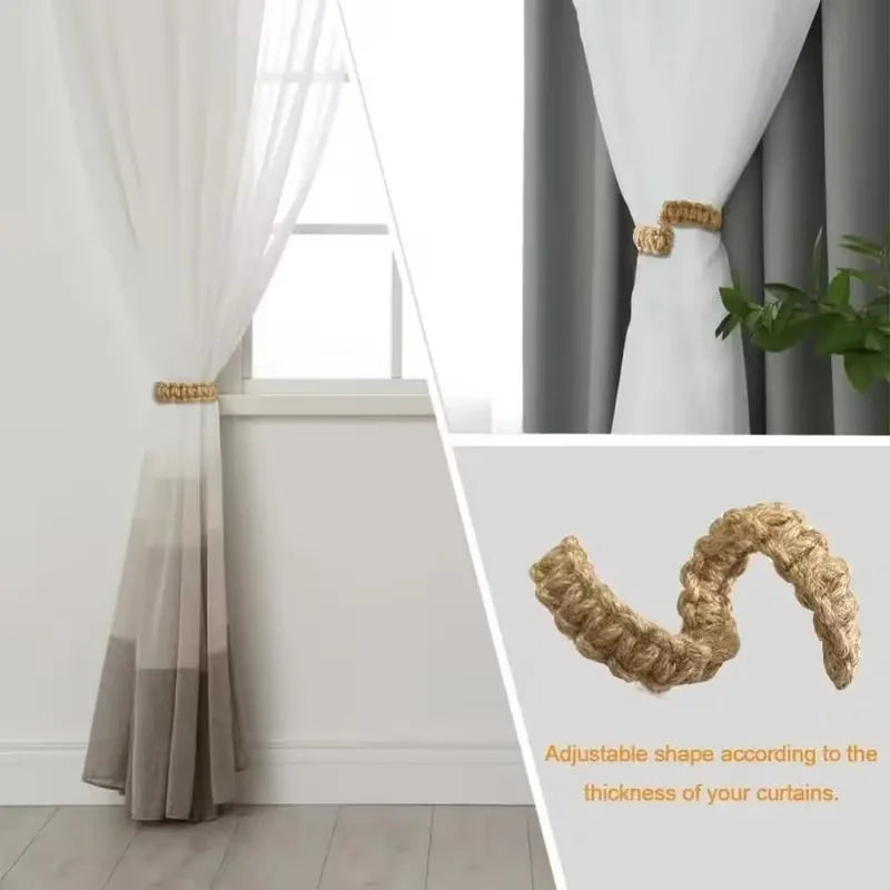 Handwoven Jute Curtain Tiebacks | Boho Farmhouse Drapery Holders