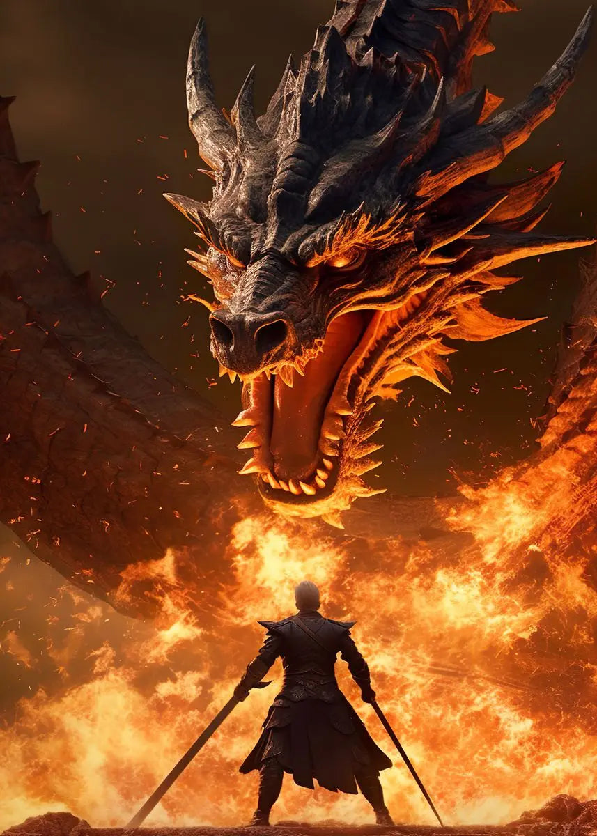 Black Dragon Canvas Wall Art | Oriental Fantasy Dragon Poster