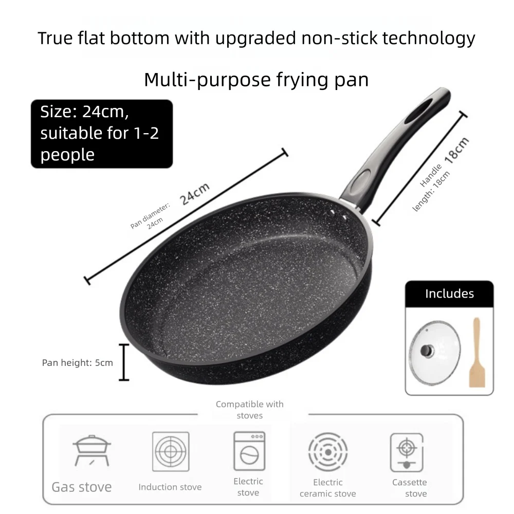 Stone Nonstick Frying Pan with Glass Lid | 22–28 cm Skillet