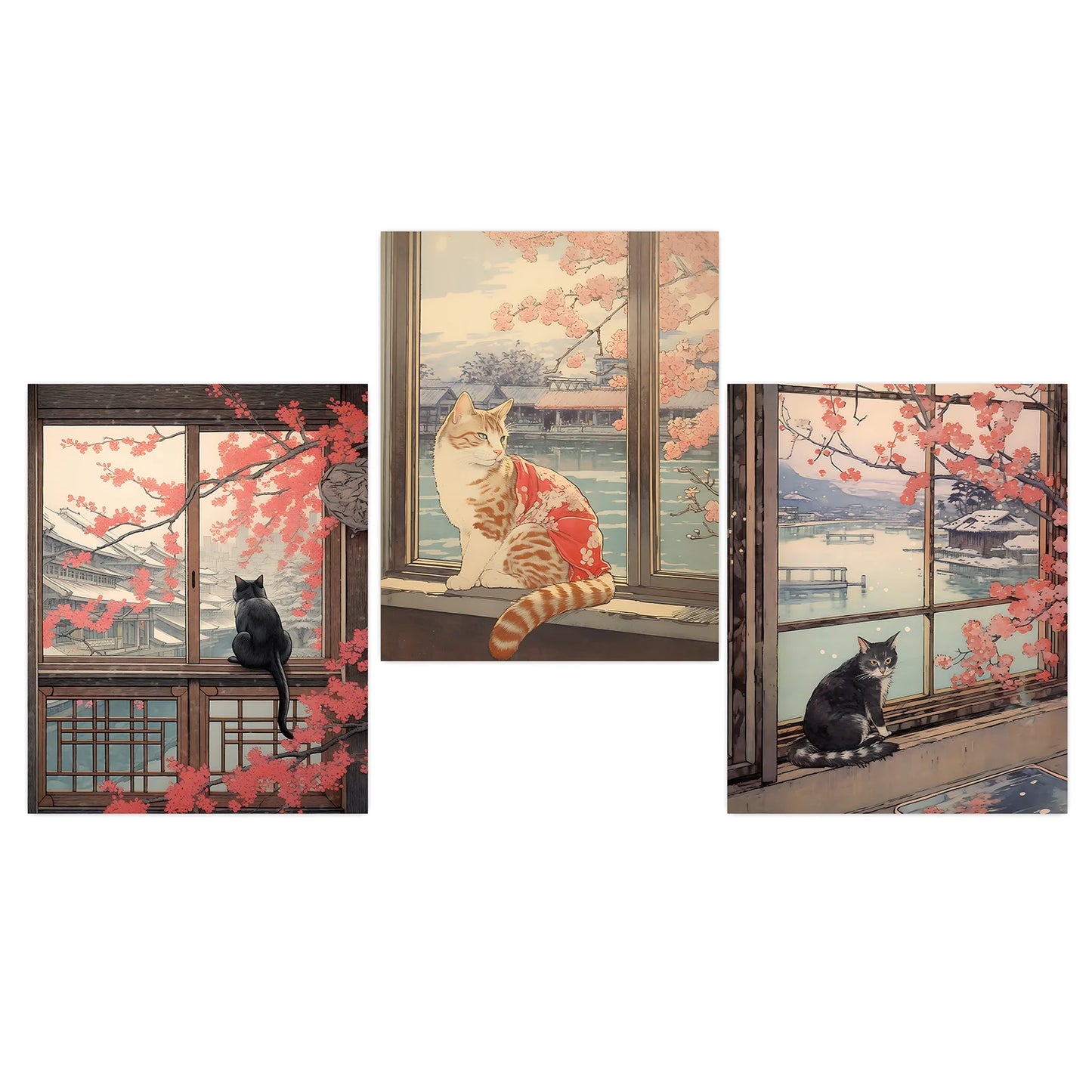 Vintage Animal Wall Art, Japanese Ukiyo-e Cherry Blossom Canvas Painting, Aesthetic Poster Print for Bedroom Living Room Decor Peaceful Pleasures Health and Wellness 01 40x50cm No Frame China Mainland