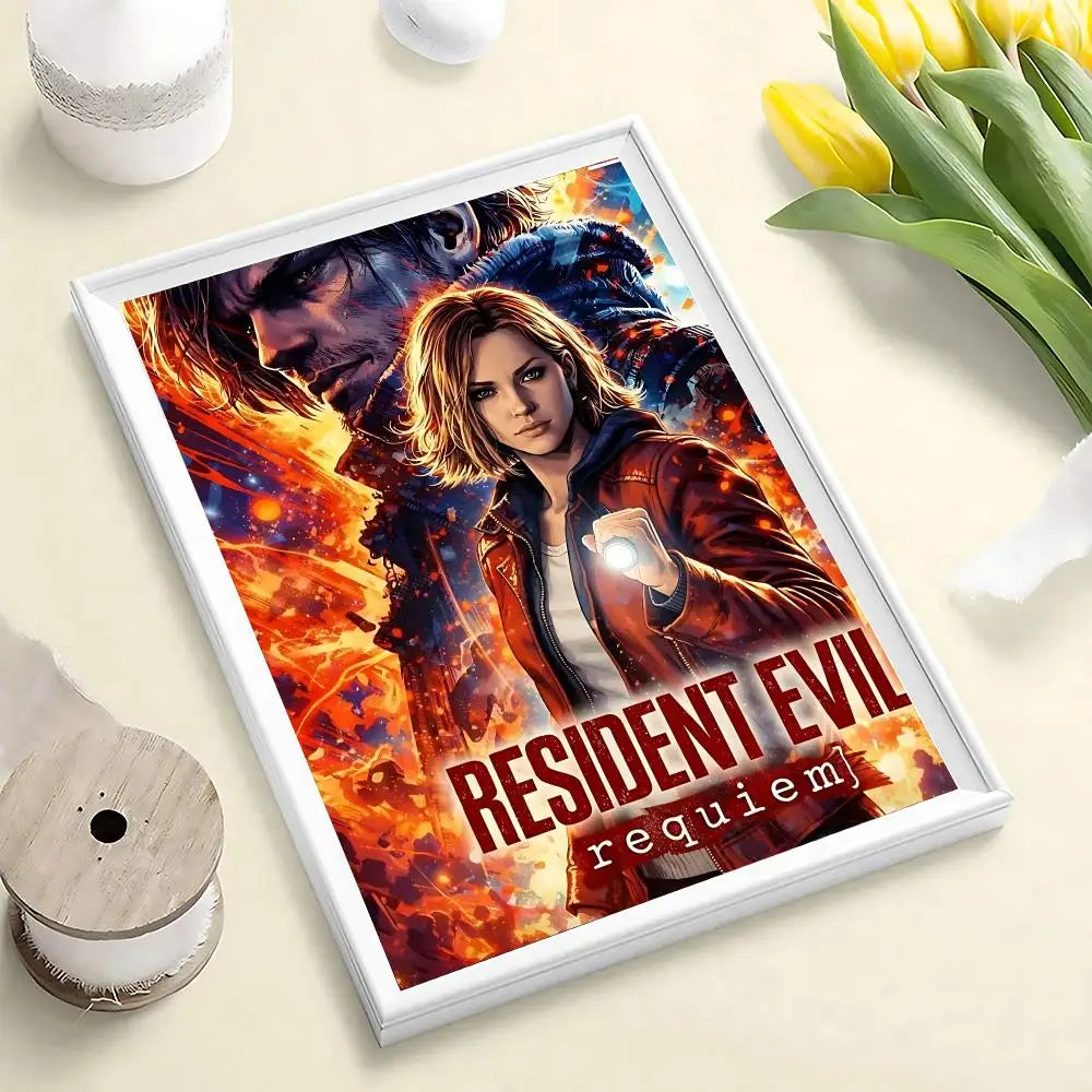 Resident Evil Requiem Poster HD Self Adhesive Waterproof Wall Art Ideal for Home Office Dorm Bedroom Great Gift Peaceful Pleasures Health and Wellness White8 50X70cmNoframe