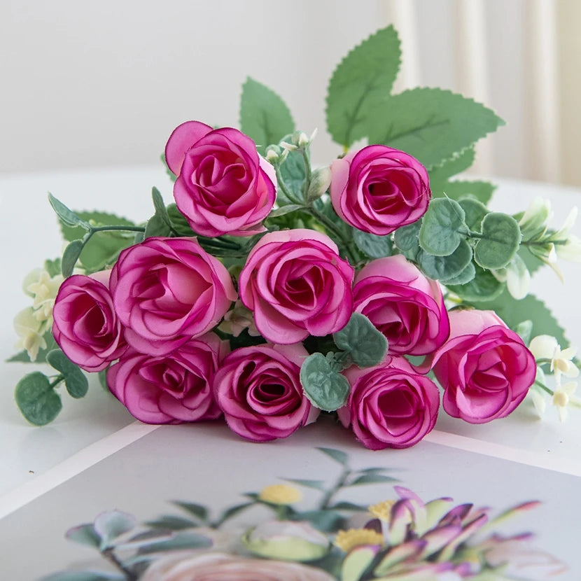 Silk Rose Bouquet 10 Heads – Wedding & Home Artificial Flowers