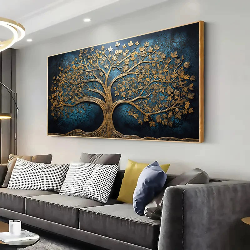Abstract Tree of Life Canvas Wall Art – Gold & Navy Blue Canvas Wall Art Peaceful Pleasures Health and Wellness
