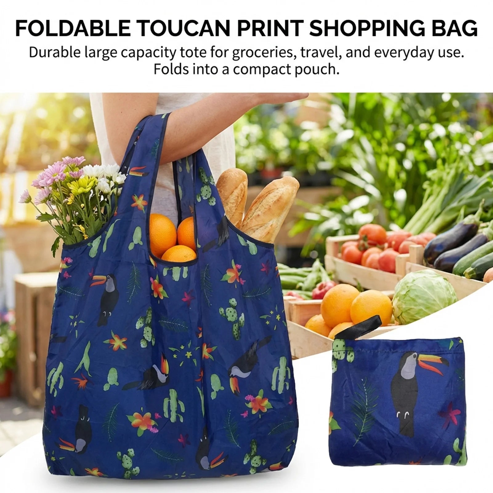 190T Polyester Tote Bag Large Foldable Shopping Bag Lightweight Waterproof Eco-Friendly with Shoulder Straps for Grocery Travel Peaceful Pleasures Health and Wellness
