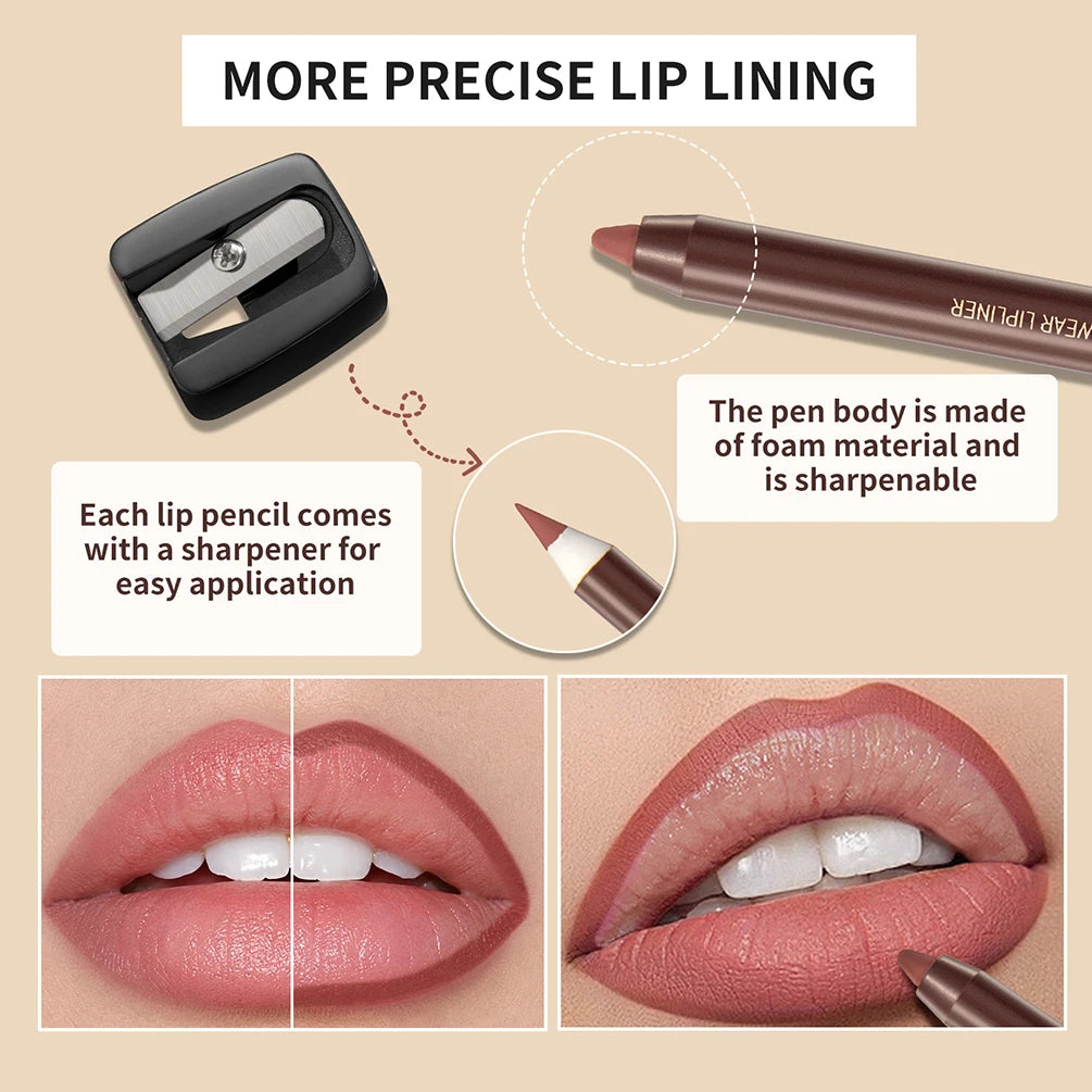 QIBEST Lipliner Pencil Matte Nude Red Contour Tint Lipstick Long Lasting Non-stick Cup Lipliner Pen Makeup Lip Stain Pencil Peaceful Pleasures Health and Wellness