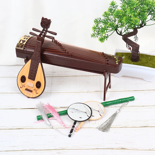 Dollhouse Miniature Folding Screen Guzheng Fan Ornaments 1:12 Dollhouse Miniature Peaceful Pleasures Health and Wellness