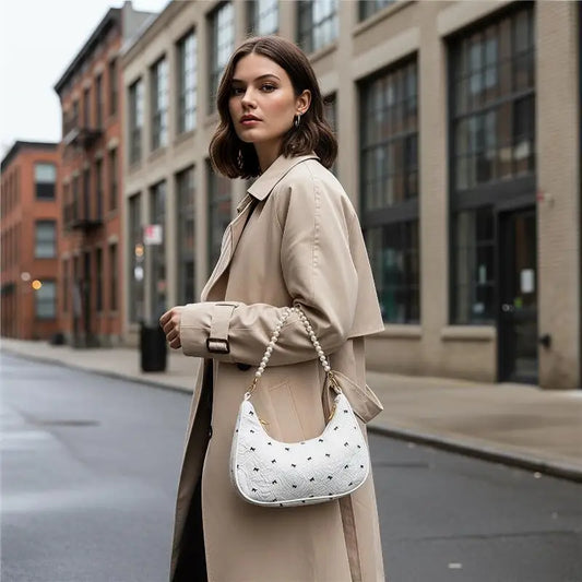 Women's Wrinkled Bow Baguette Shoulder Bag | Elegant Handbag Shoulder Handbag Oasis Select