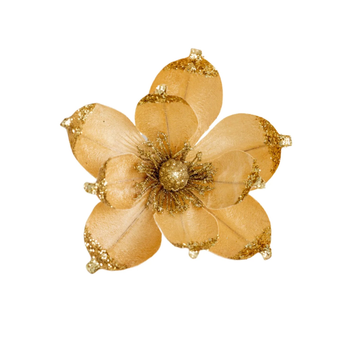 20cm Glitter Magnolia Christmas Flower Pick – Pink Sequin