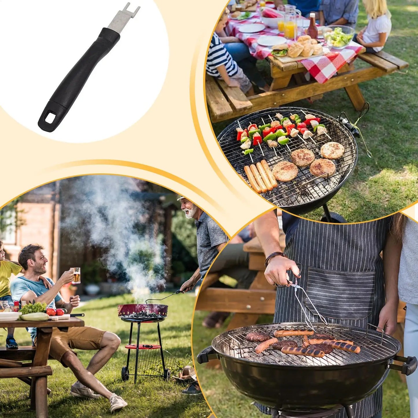 Stainless Steel Grill Grate Lifter Tool For Charcoal Grills BBQ Cooking Utensils For Backyard Barbecue Camping Picnic Travel Peaceful Pleasures Health and Wellness