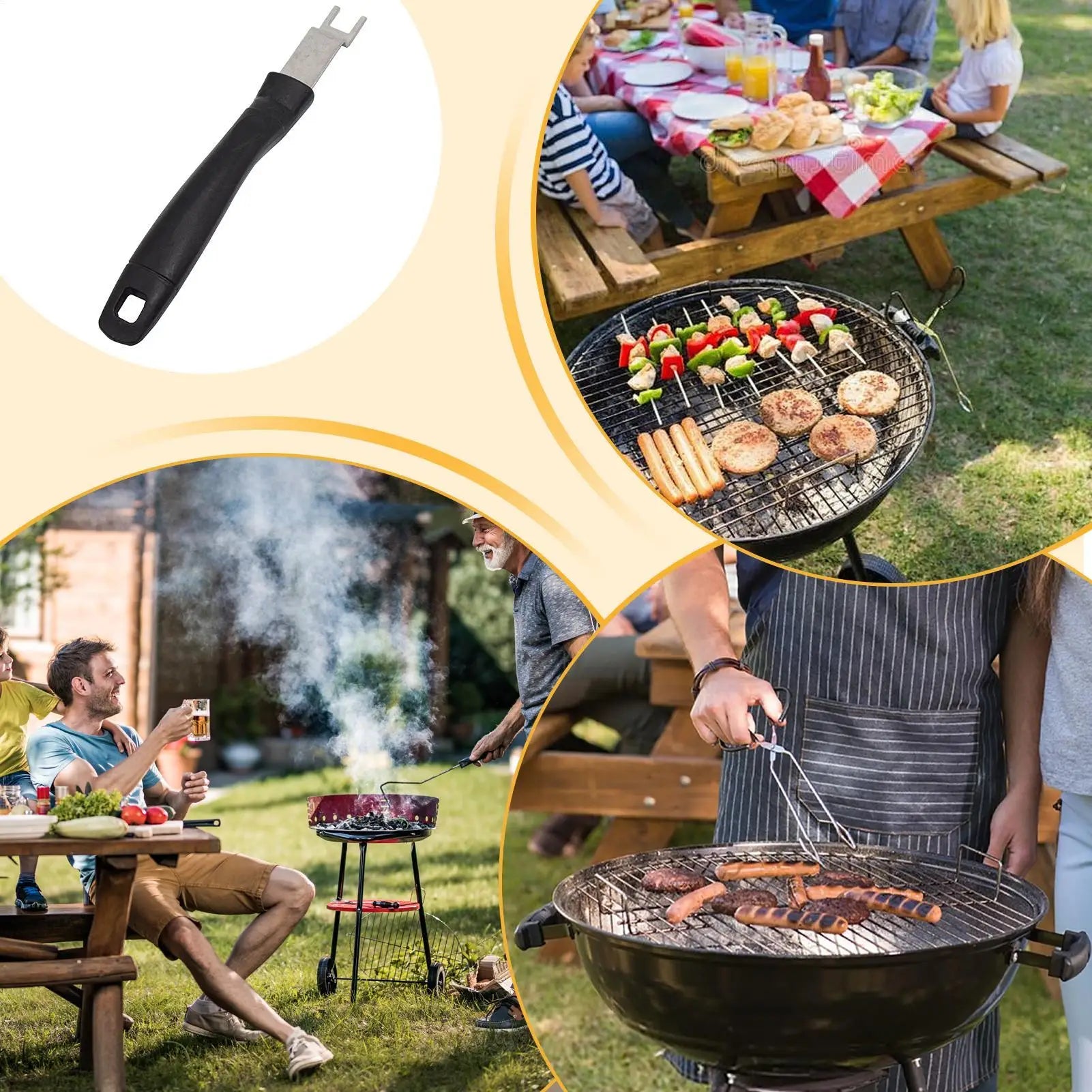 Stainless Steel Grill Grate Lifter Tool For Charcoal Grills BBQ Cooking Utensils For Backyard Barbecue Camping Picnic Travel Peaceful Pleasures Health and Wellness