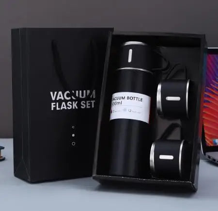 One Cup Three Lid Thermos Cup Set 304 Stainless Steel Handle Lid Gift Cup Men's And Women's Portable Gift Box Set Peaceful Pleasures Health and Wellness black 401-500ml