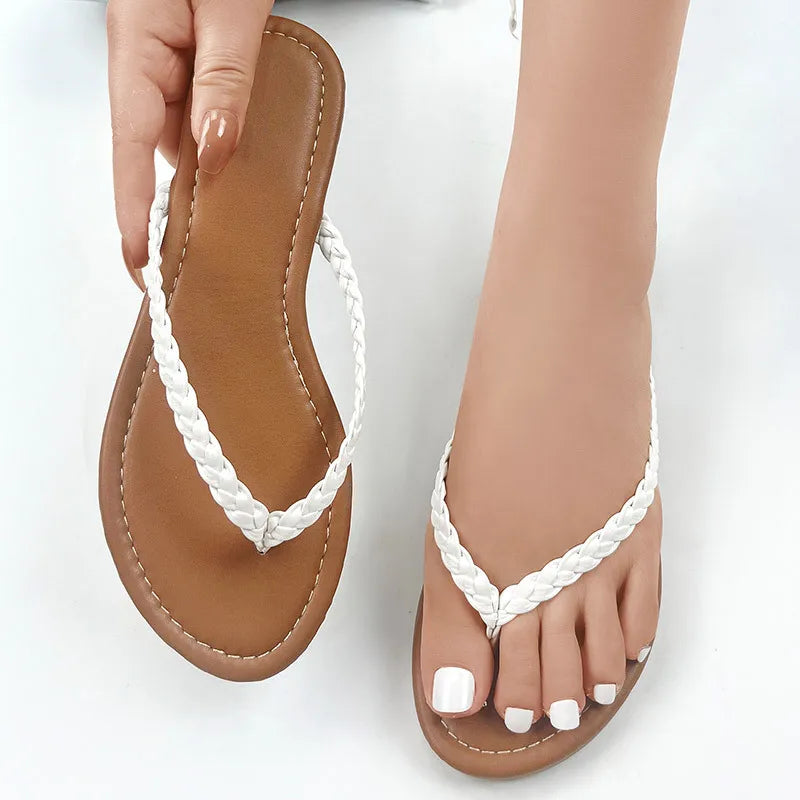 Women's Braided Flat Flip-Flops | Non-Slip Summer Slippers