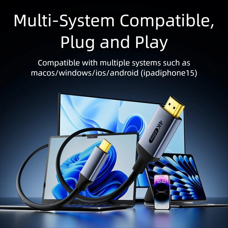 4K Type-C To HDMI Cable 4K@60Hz 2K@120Hz Type C HDMI Cables HDMI-Compatible Converter Adapter For Thunderbolt 3/4 Laptop TV Peaceful Pleasures Health and Wellness