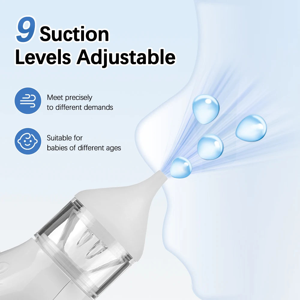 Electric Baby Nasal Aspirator Newborn Smart Nose Cleaner 9-Speed Snot Booger Suction Device Low Noise Toddler Mucus Sucker Peaceful Pleasures Health and Wellness