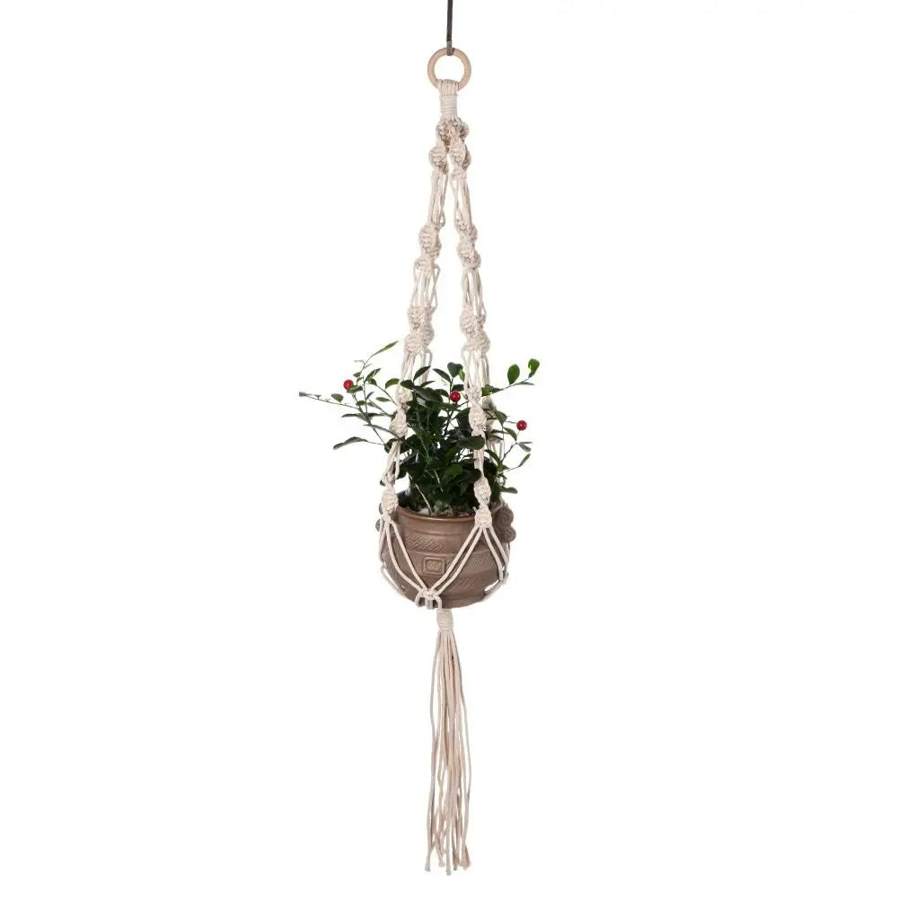 Boho Macrame Cotton Rope Plant Hanger – Handmade Tassel Basket