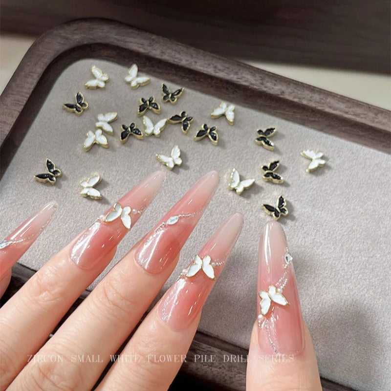 3D Butterfly Nail Charms Gold & Silver Flat Back Alloy 7pcs