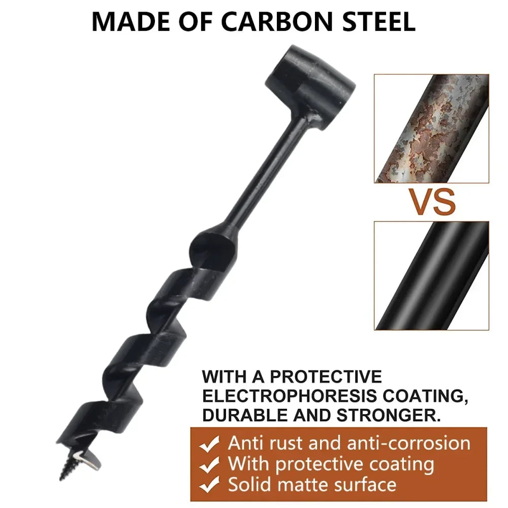Manual Auger Drill | Carbon Steel Bushcraft Wood Punch Tool Peaceful Pleasures Health and Wellness