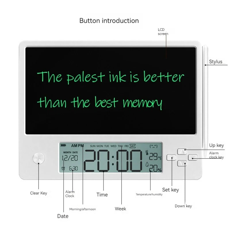Digital Alarm Clock LCD Writing Board Calendar Temp & Humidity