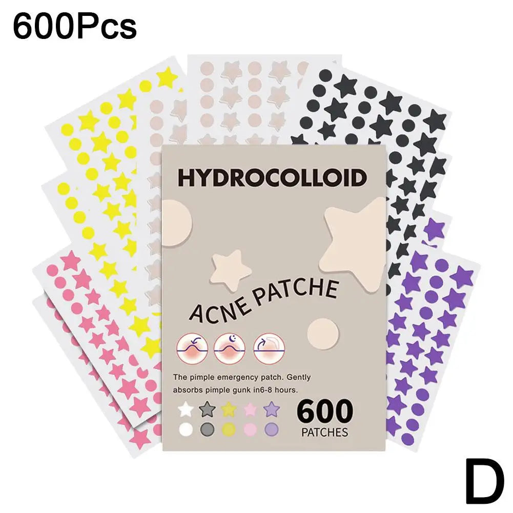 Jaysuing 600-Count Colorful Star Hydrocolloid Acne Patches – Large 12x9cm Sheet, Cute Star-Shaped Invisible Zit Cover Stickers Peaceful Pleasures Health and Wellness 5colors