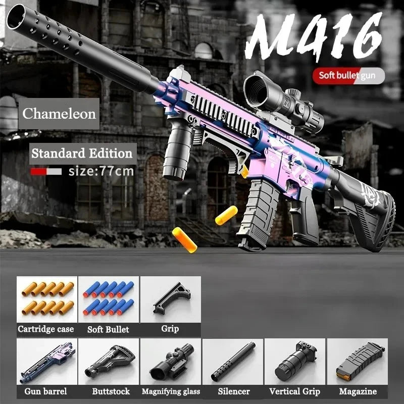M416 Toy Gun Shell Throwing Soft Bullet Suction Cup Firing Manual Loading Children's Assault Rifle Model Boy's Toy Peaceful Pleasures Health and Wellness Chameleon