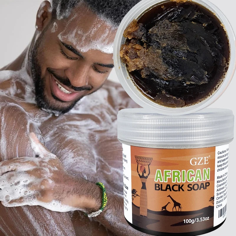 GZE African Black Soap 3-in-1 Face Hair Body Cleanser 100g African Black Soap Peaceful Pleasures Health and Wellness