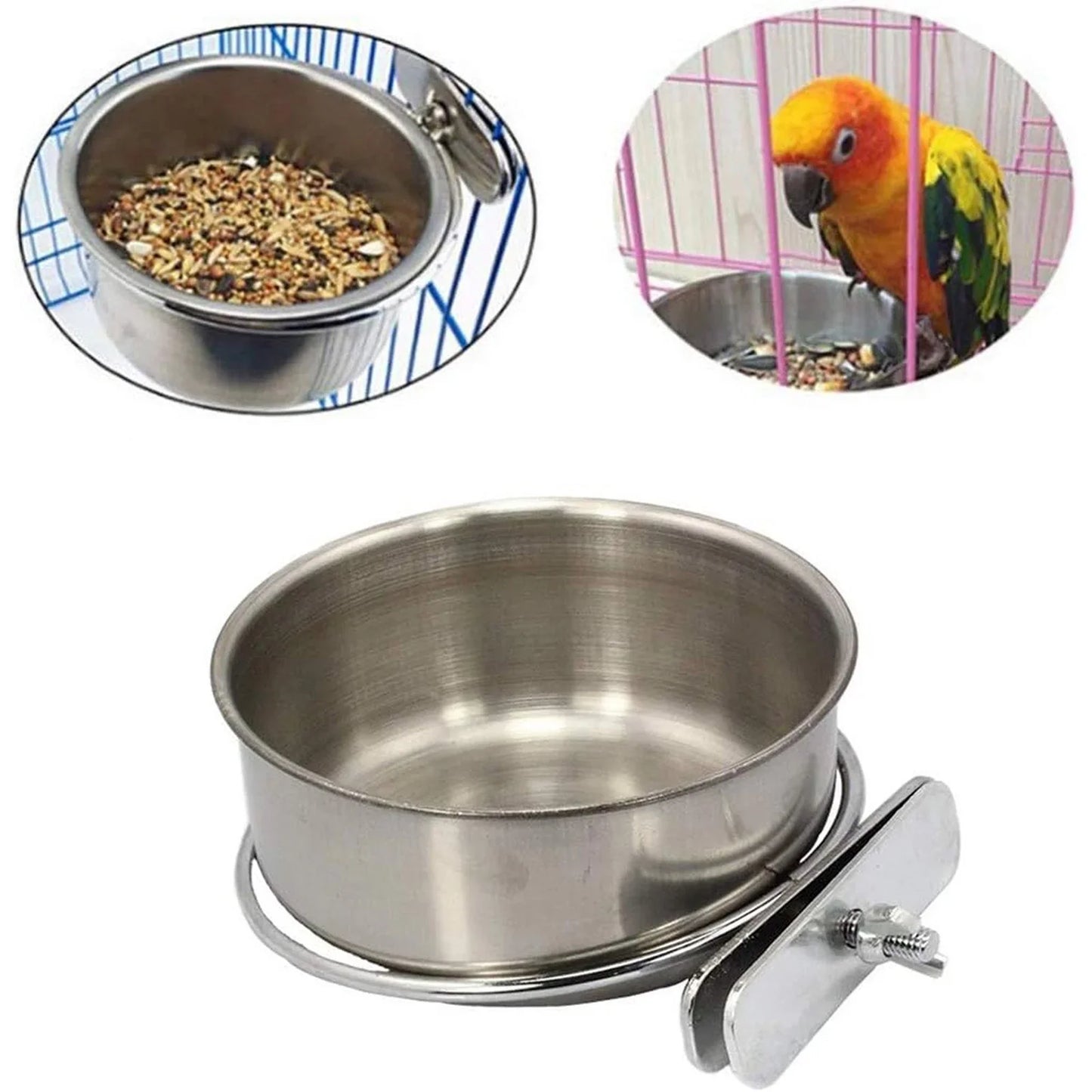 6-Pack Stainless Steel Clamp-On Bird Feeder Bowls for Cages