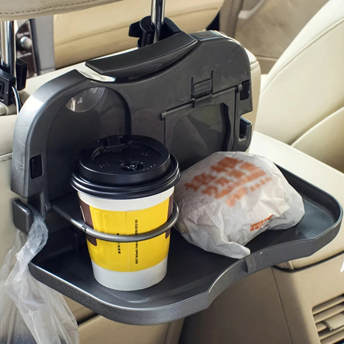 Foldable Car Back Seat Tray Table with Cup Holder & Storage