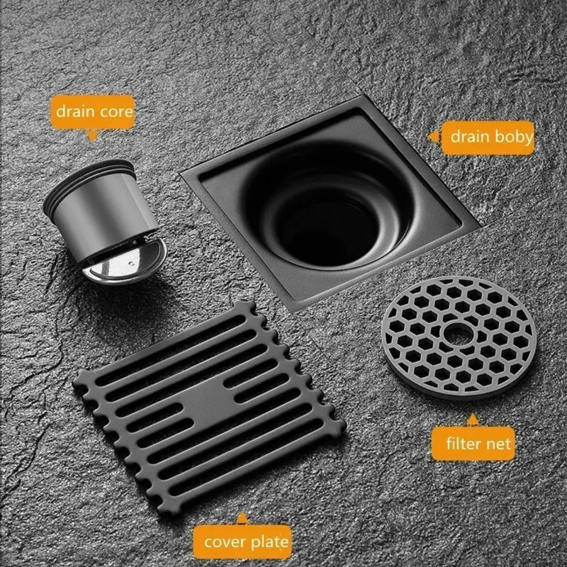 10cm Square Stainless Steel Floor Drain | Anti-Odor Cover