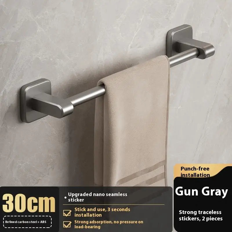 Punch-Free Wall Mount Towel Bar & Rack – No Drill Aluminum