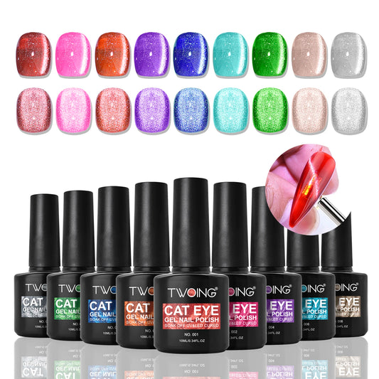 TWOING Cat Eye Gel Nail Polish 10ml, Magnetic UV LED Soak Off Gel Polish, Shimmer Glitter Long-Lasting Salon DIY Nail Art Peaceful Pleasures Health and Wellness